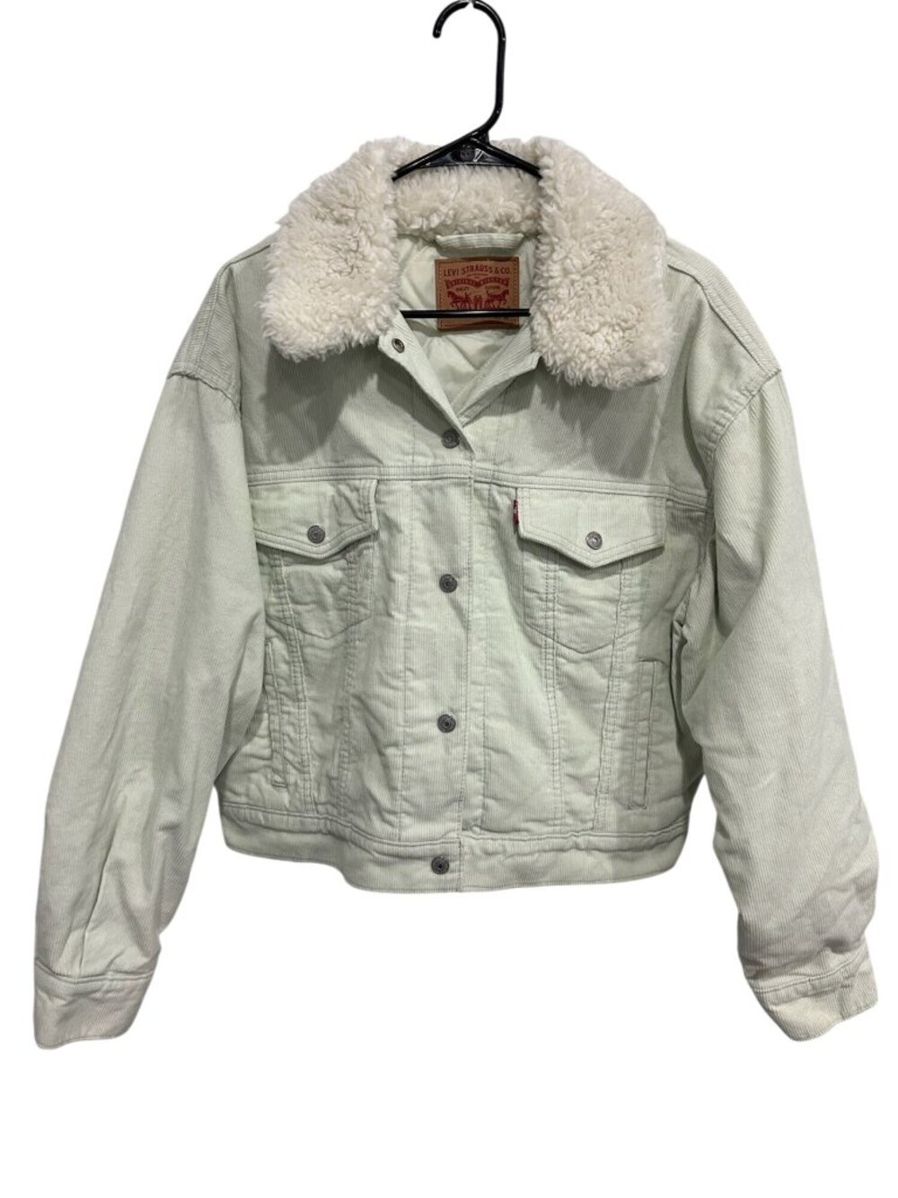 Levi's Medium Mint Green Sherpa Lined Corduroy Trucker Jacket Retro Cozycore